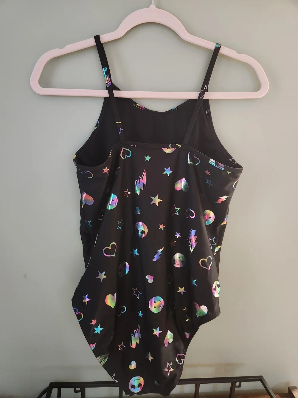 The Children's Place Black One-Piece Swimsuit with Holographic Emoji Print